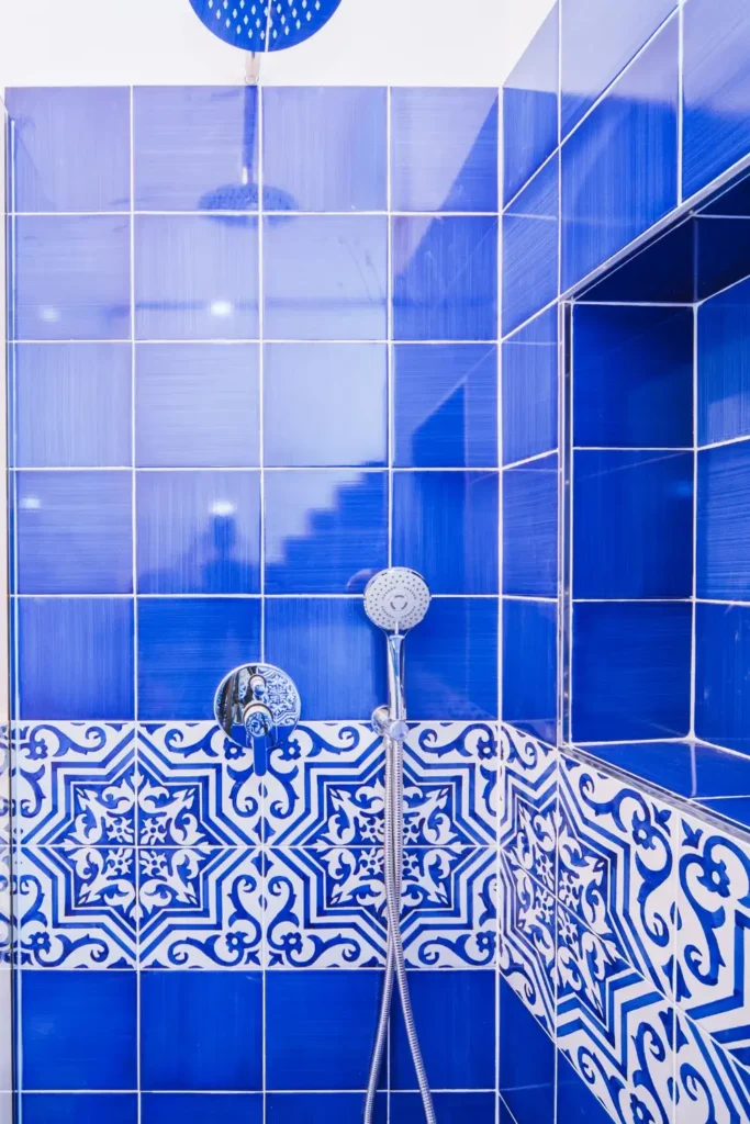 Try Blue Subway or Chevron Tiles in the Shower