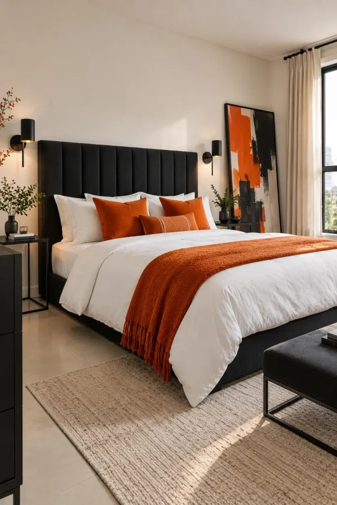 Black, White, and Orange Bedroom