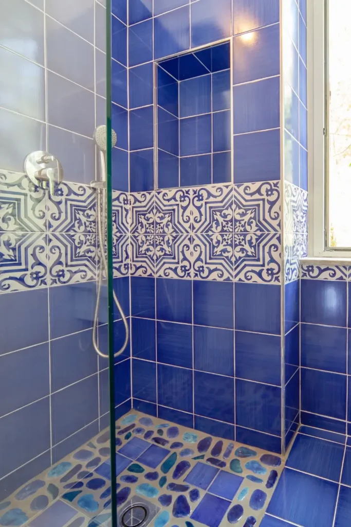 Add a Blue Tile Accent Wall Behind the Shower