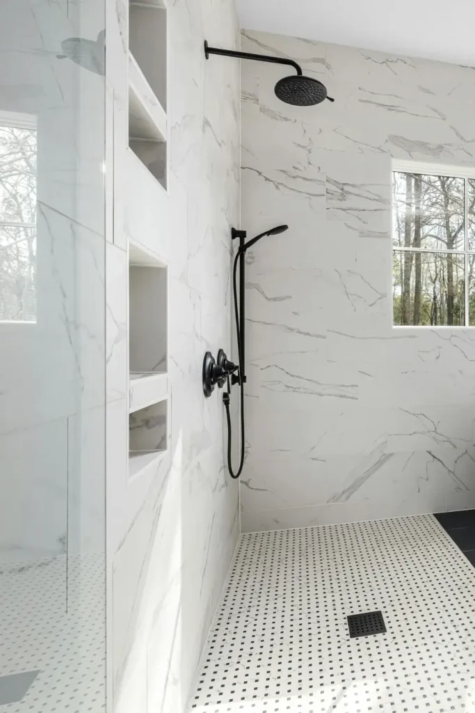 Use White Tiles to Keep a Blue Shower Bright
