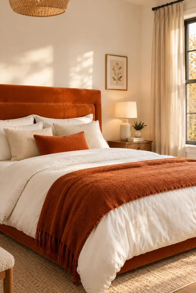 Burnt Orange and White Bedroom