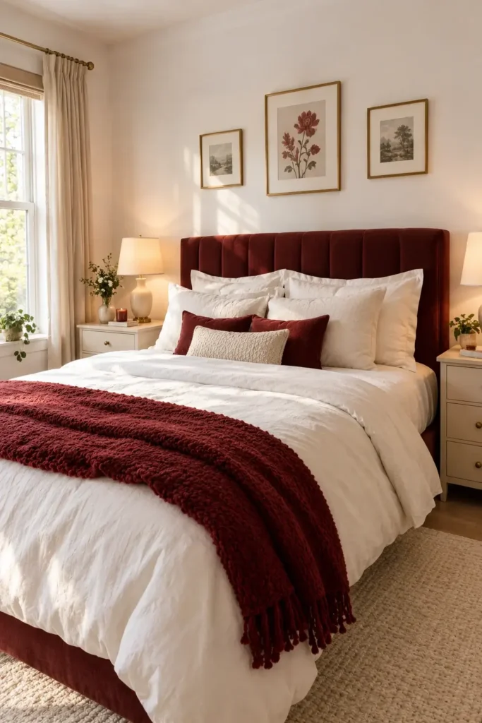 Red Upholstered Headboard With White Walls