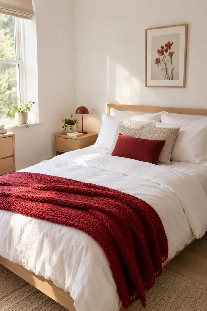 Minimalist Bedroom With Red Decor Accents