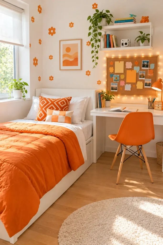 White and Orange Teen Bedroom