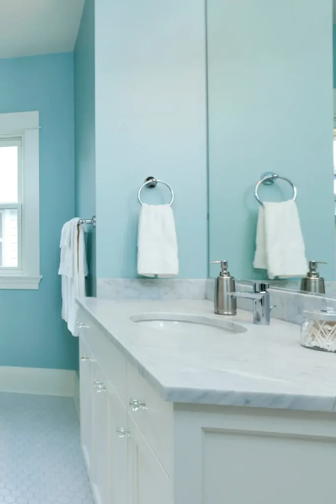 Add a Light Blue Vanity to a White Bathroom