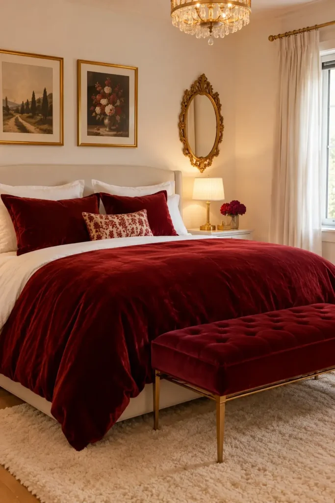 Luxury Bedroom With Gold Frames and Decorative Accents