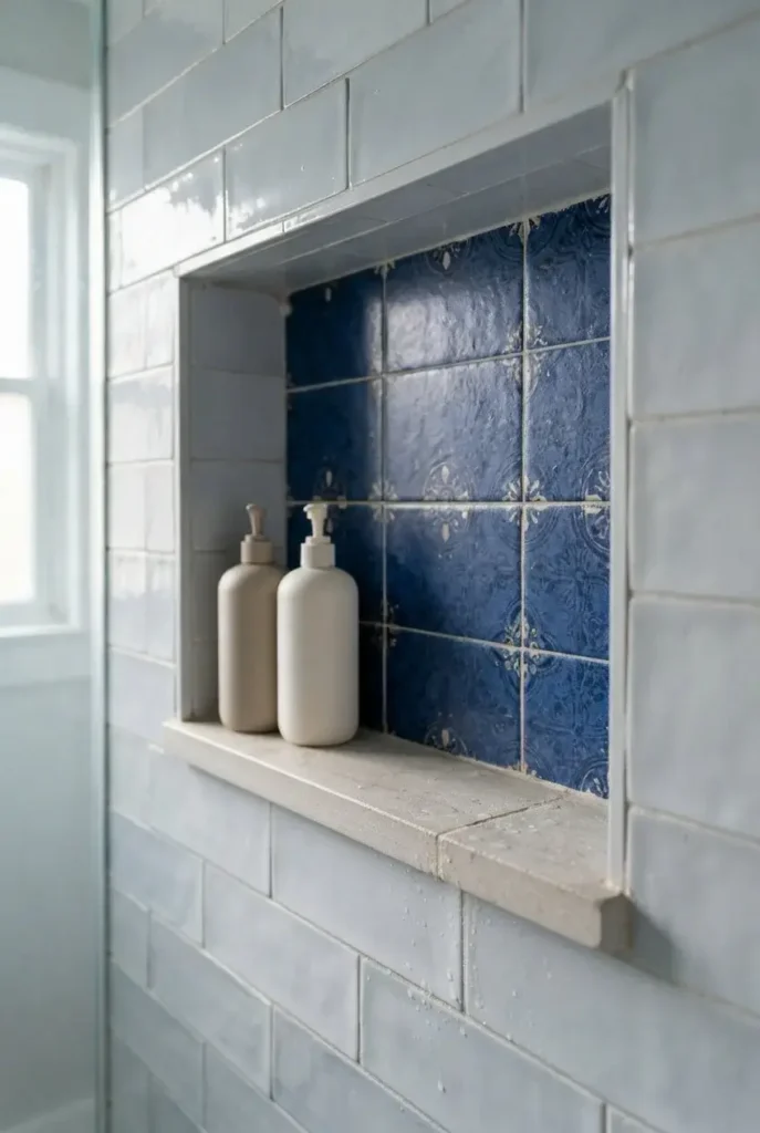 Blue Shower Niche With Accent Tile