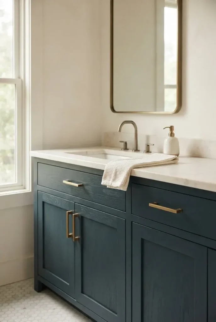 Navy Blue Vanity With Gold Hardware