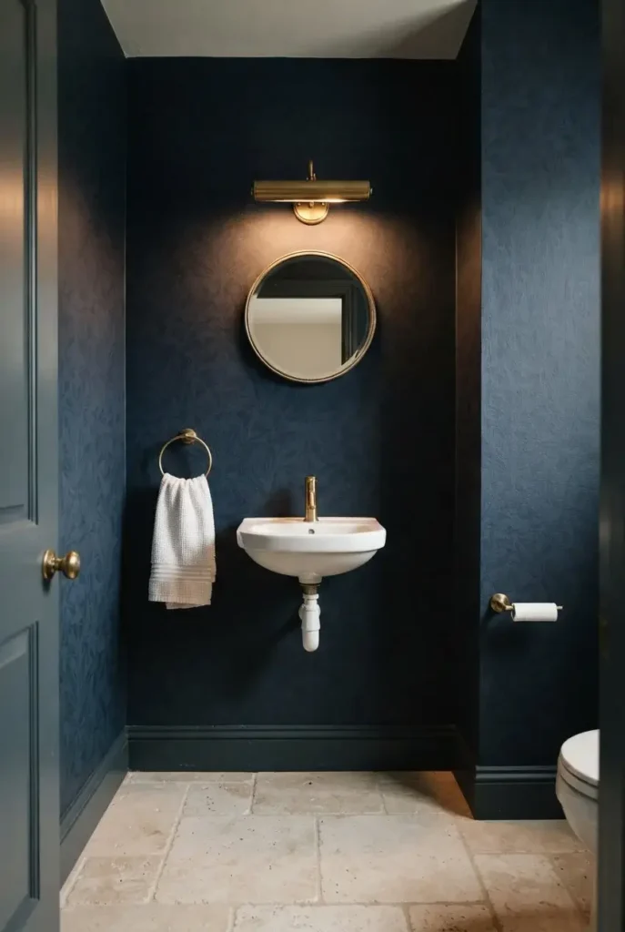 Blue Wallpaper for a Small Powder Room