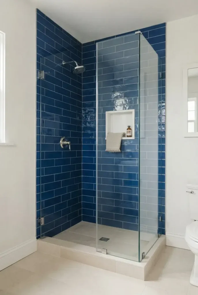 Royal Blue Shower With Simple Surroundings