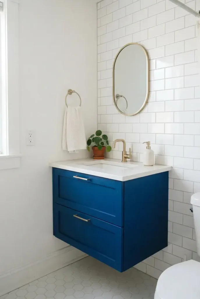 Royal Blue Vanity With White Tile