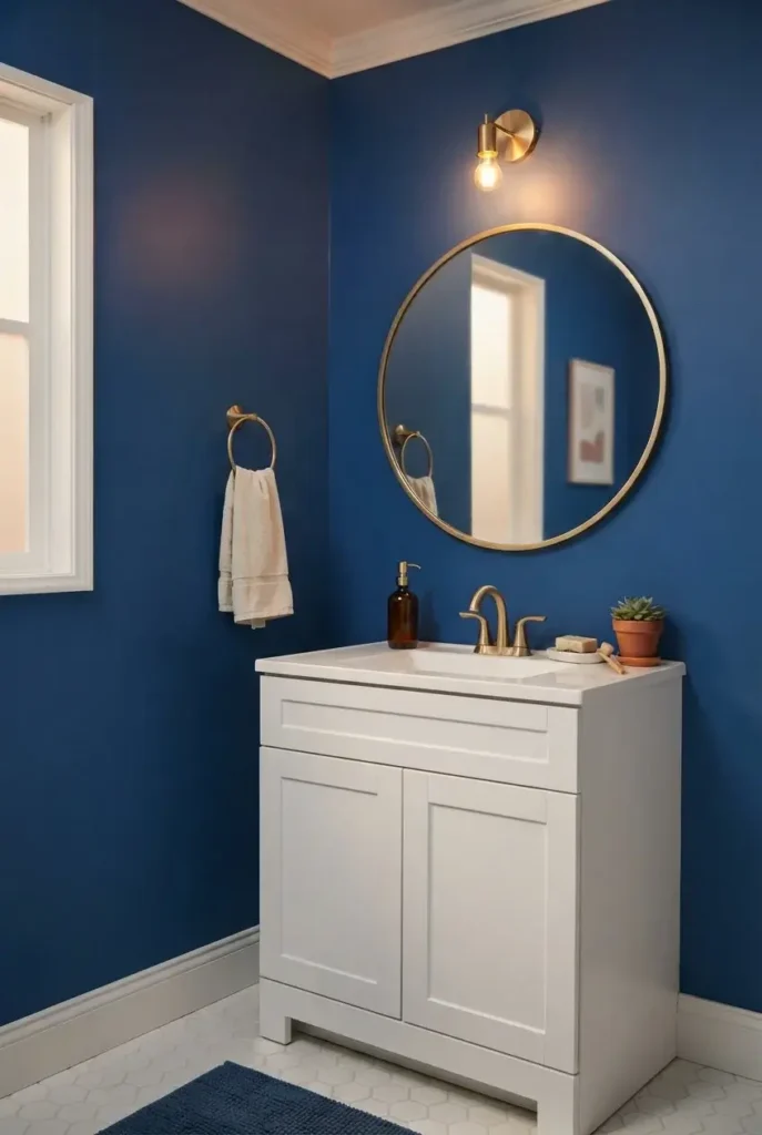 Royal Blue Walls With Gold Fixtures