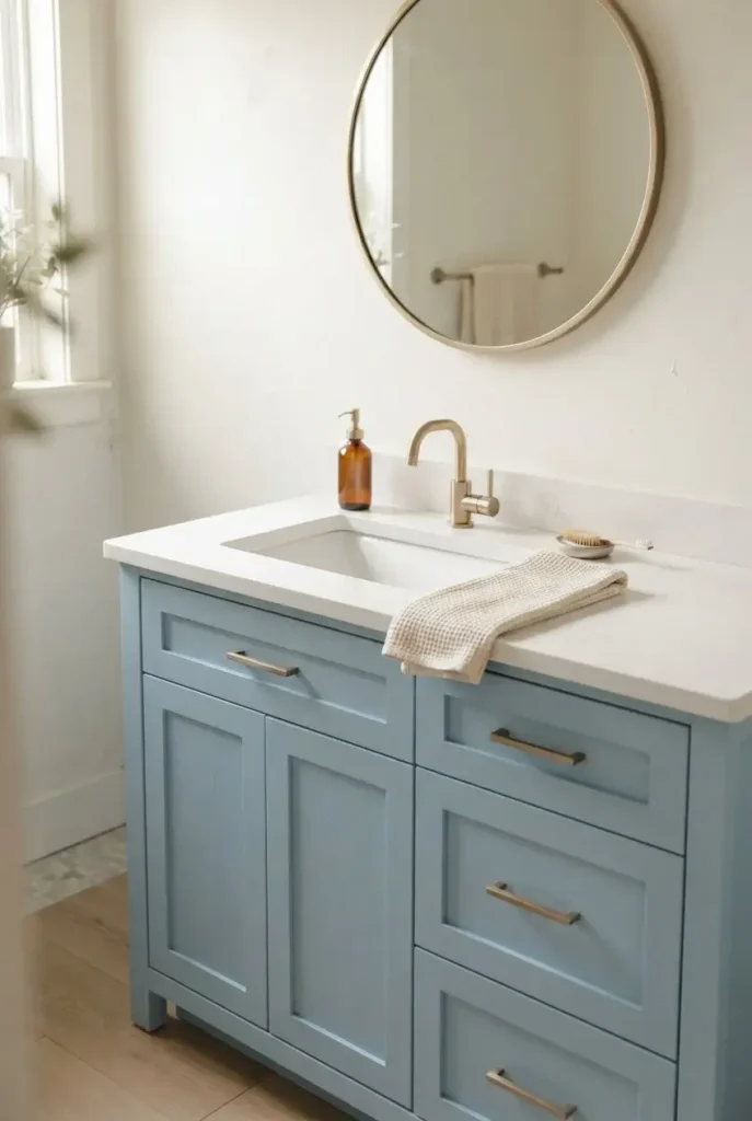 Sky Blue Vanity With Brass Hardware