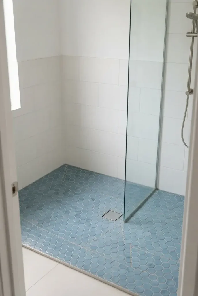 Blue Hexagon Tile in the Shower