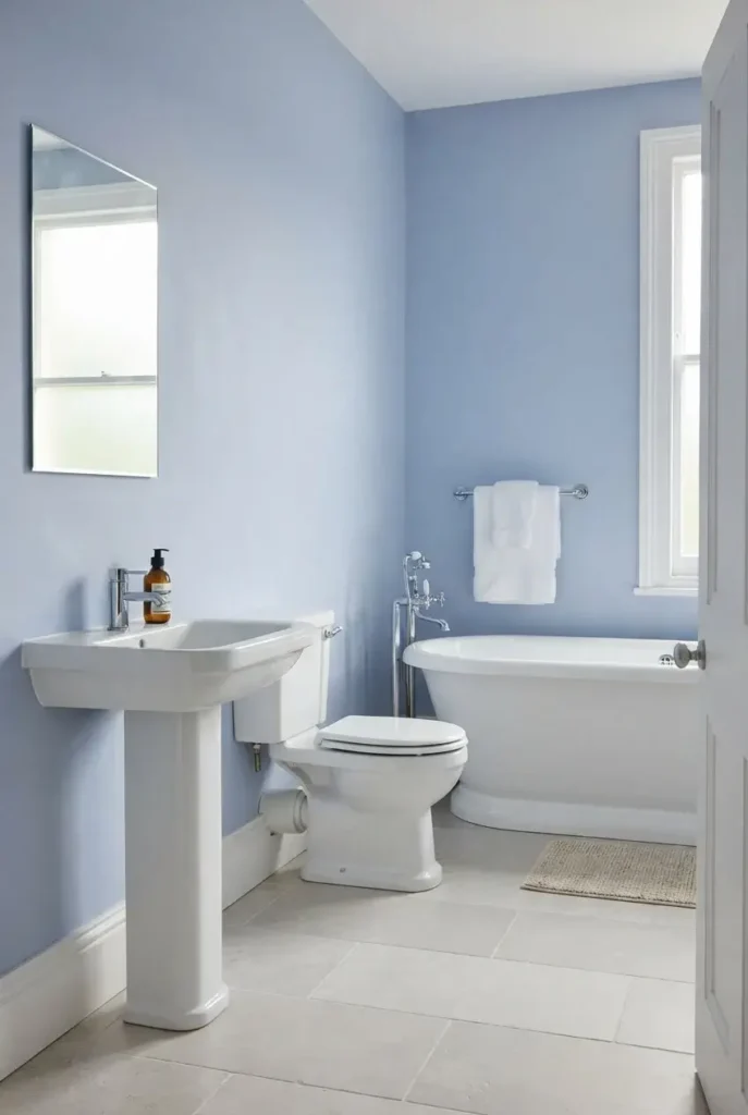 Soft Blue Walls With Crisp White Fixtures