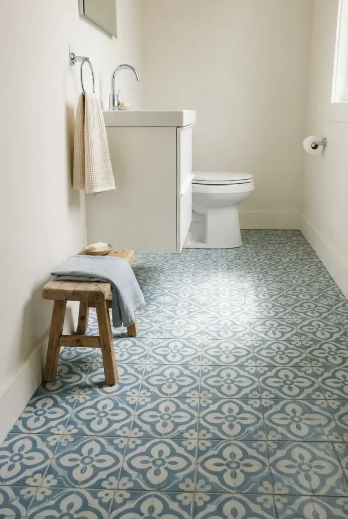 Patterned Blue Floor With White Walls