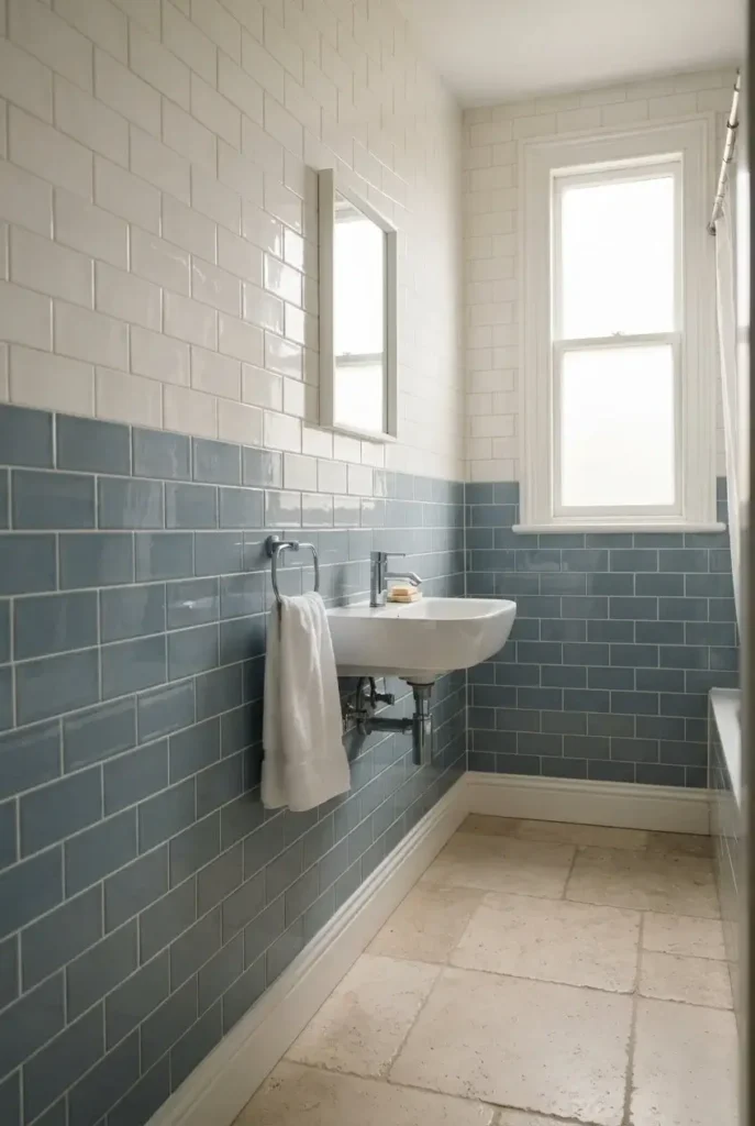 Blue and White Tiles in a Small Bathroom