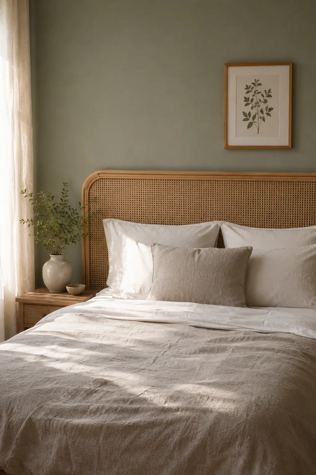 Pair a Woven Headboard with Sage Green Walls
